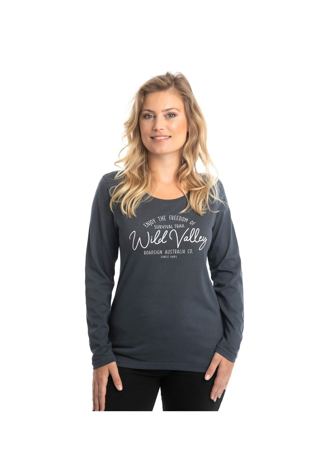 Женская рубашка с длинными рукавами Wild Valley с принтом спереди и круглым вырезом, свитер из 100-процентного хлопка ROADSIGN australia, антрацит
Женская рубашка с длинными рукавами Wild Valley с принтом спереди и круглым вырезом, свитер из 100-процентного хлопка ROADSIGN australia, антрацит