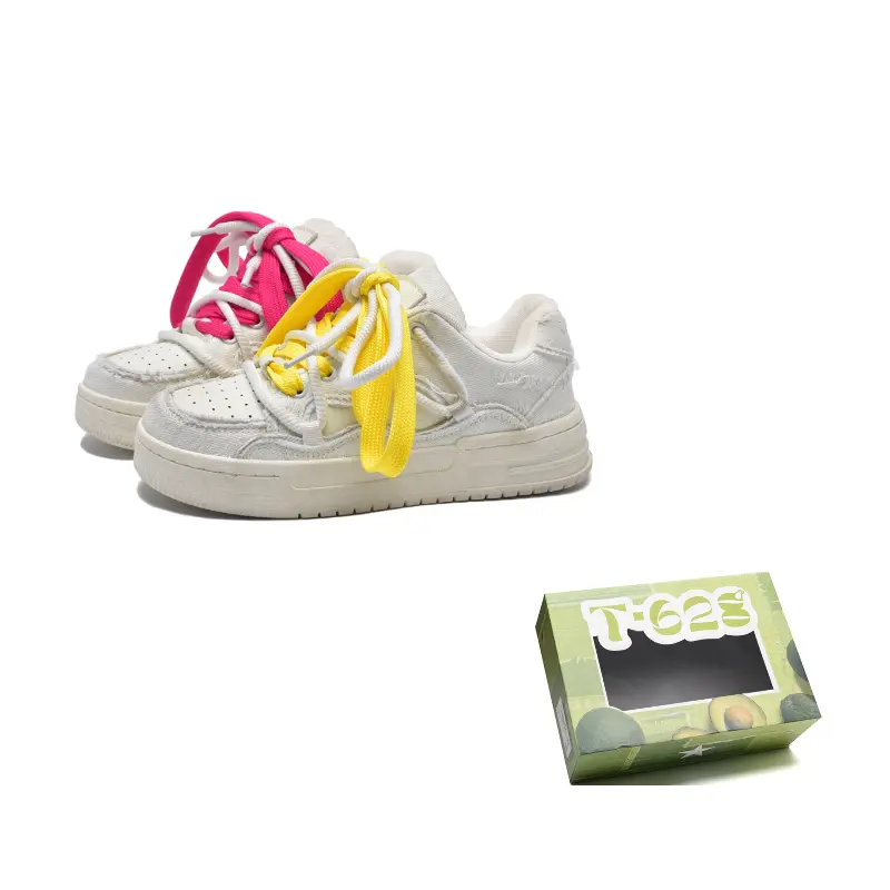 T628 Винтажные пухлые кроссовки Износостойкие, легкие, дышащие и нескользящие Низкие скейтбордные унисекс кремовые с розово-желтыми шнурками, цвет Ecru (Pink Yellow Laces) 
T628 Винтажные пухлые кроссовки Износостойкие, легкие, дышащие и нескользящие Низкие скейтбордные унисекс кремовые с розово-желтыми шнурками, цвет Ecru (Pink Yellow Laces)