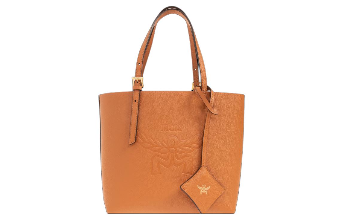 Тисненая кожаная сумка-шоппер, миниатюрная женская сумка коньячного цвета MCM 
Тисненая кожаная сумка-шоппер, миниатюрная женская сумка коньячного цвета MCM