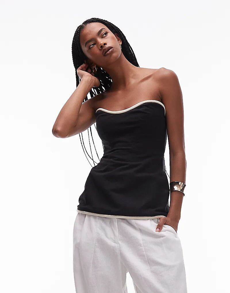 Топ-бандо Topshop черного цвета с белыми трубками
Топ-бандо Topshop черного цвета с белыми трубками