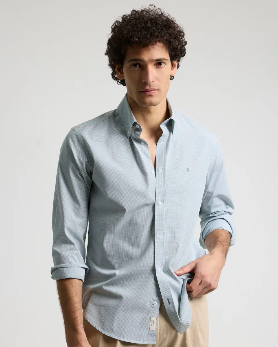 Мужская рубашка из поплина с микроклеткой, оливково-зеленого цвета, облегающая фигуру PuroEgo, зеленый
Мужская рубашка из поплина с микроклеткой, оливково-зеленого цвета, облегающая фигуру PuroEgo, зеленый