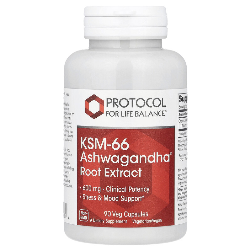 Protocol for Life Balance, KSM-66 экстракт корня ашваганды, 600 мг, 90 растительных капсул
Protocol for Life Balance, KSM-66 экстракт корня ашваганды, 600 мг, 90 растительных капсул