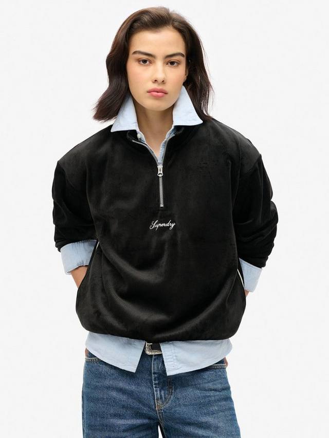 Джемпер из велюра country club на молнии наполовину Superdry, черный 
Джемпер из велюра country club на молнии наполовину Superdry, черный