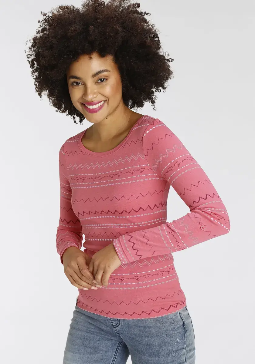 Рубашка KangaROOS с длинными рукавами и модным зигзагообразным узором, розовый
Рубашка KangaROOS с длинными рукавами и модным зигзагообразным узором, розовый