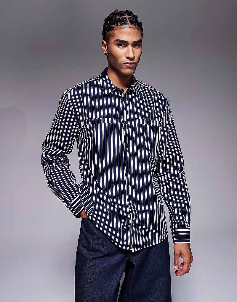 Свободная рубашка в темно-синюю полоску Asos Design
Свободная рубашка в темно-синюю полоску Asos Design