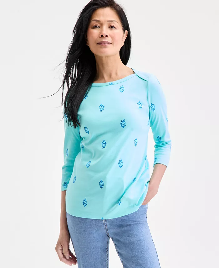 Женская хлопковая блузка с принтом и рукавом 3/4 Style & Co, синий 
Женская хлопковая блузка с принтом и рукавом 3/4 Style & Co, синий