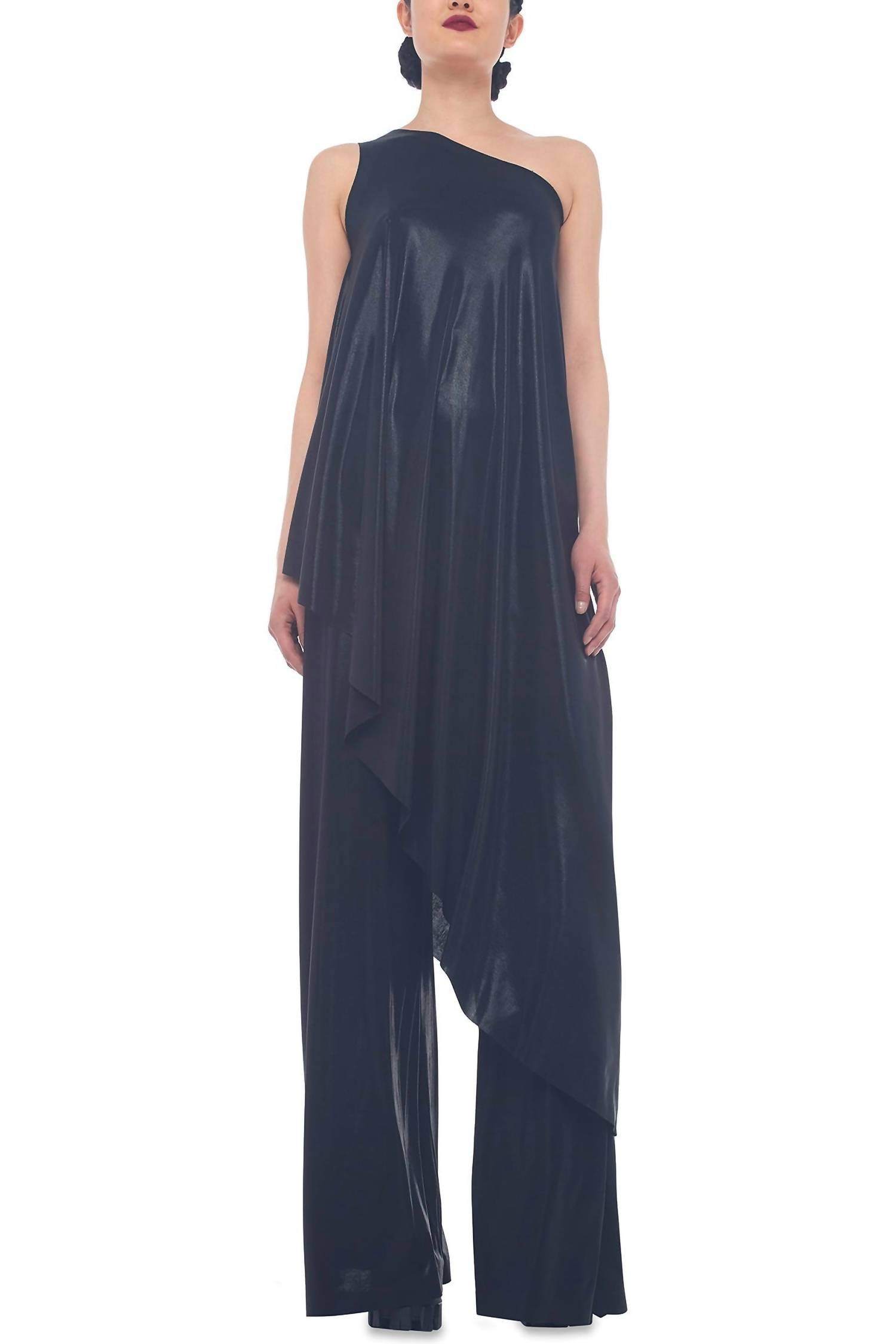 Асимметричная туника с одним плечом в металлическом черном цвете Norma Kamali
Асимметричная туника с одним плечом в металлическом черном цвете Norma Kamali