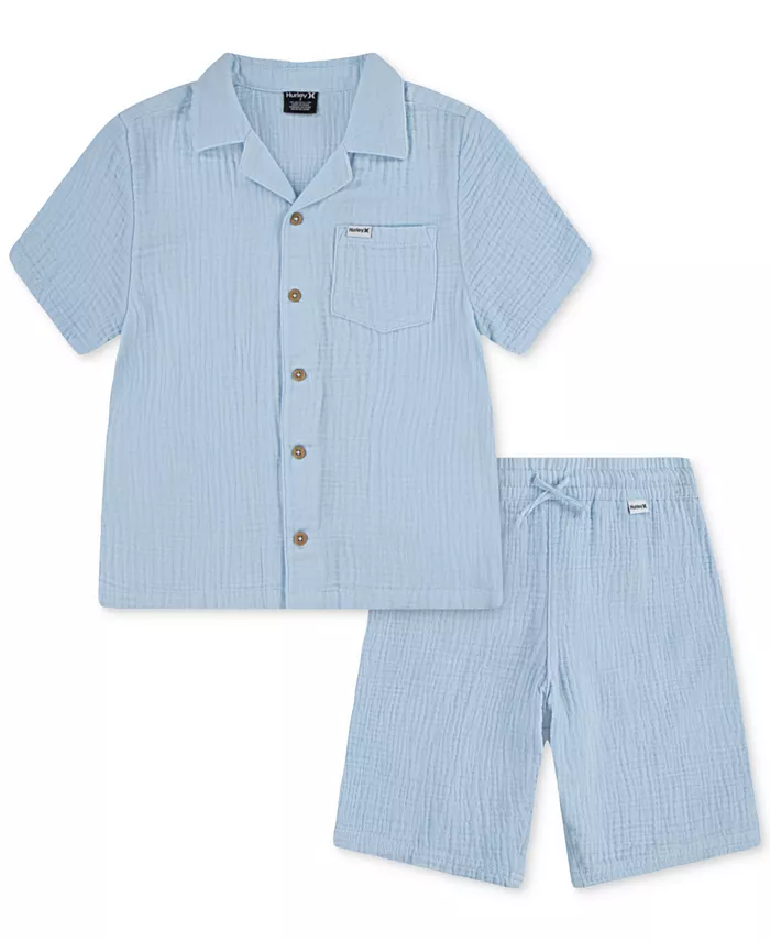 Комплект для мальчиков из 2 предметов: рубашка и шорты из газы Hurley, синий
Комплект для мальчиков из 2 предметов: рубашка и шорты из газы Hurley, синий