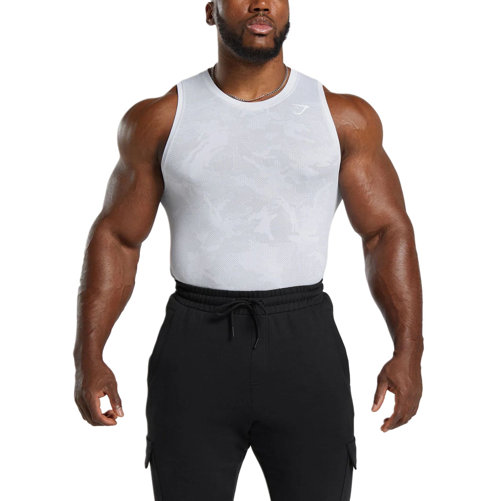 Джорджия бесшовный топ майка мужская белая GYMSHARK
Джорджия бесшовный топ майка мужская белая GYMSHARK