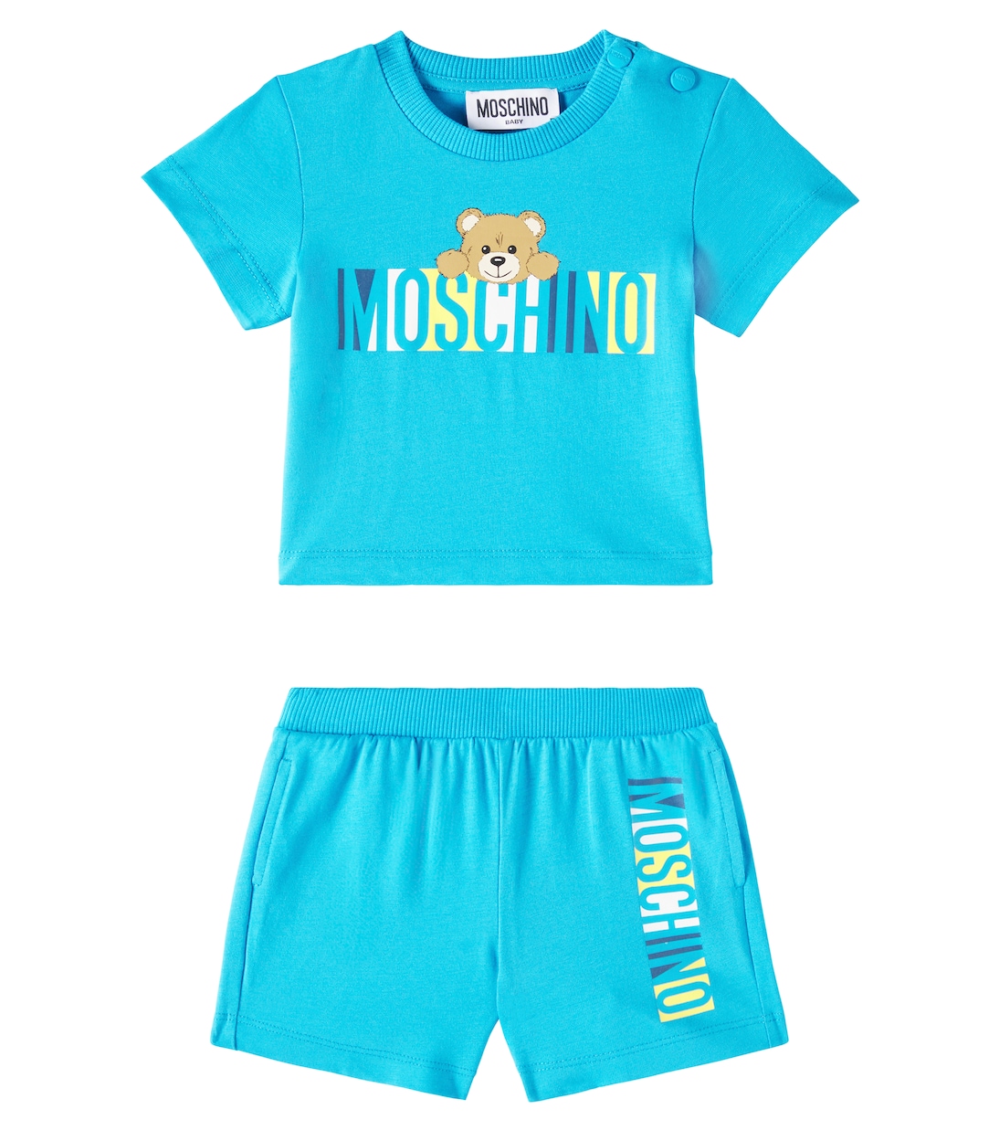 Комплект из футболки и шорт из хлопкового трикотажа для младенцев Moschino Kids, Ocean Blue
Комплект из футболки и шорт из хлопкового трикотажа для младенцев Moschino Kids, Ocean Blue