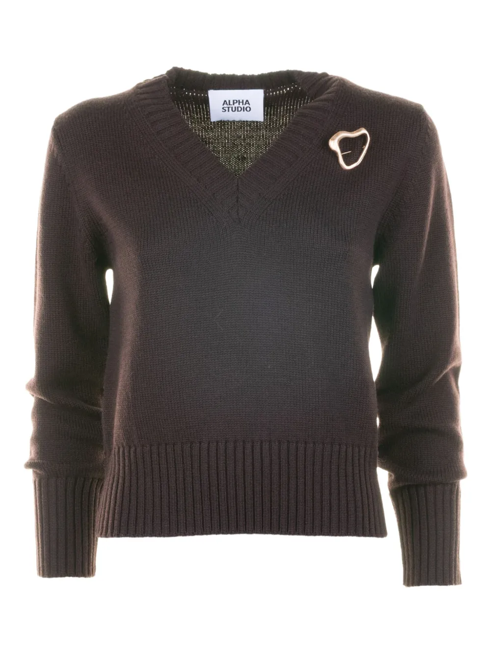 Свитер с V-образным вырезом и украшением в виде броши Alpha Studio, коричневый
Свитер с V-образным вырезом и украшением в виде броши Alpha Studio, коричневый