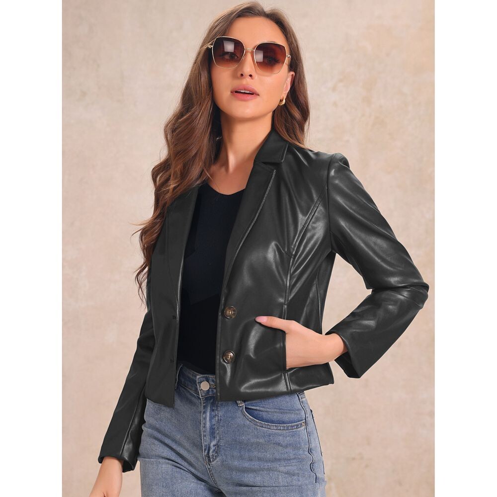 Куртки-блейзеры из искусственной кожи для женщин, винтажные мотоциклетные байкерские повседневные пальто ALLEGRA K, коричневый 
Куртки-блейзеры из искусственной кожи для женщин, винтажные мотоциклетные байкерские повседневные пальто ALLEGRA K, коричневый