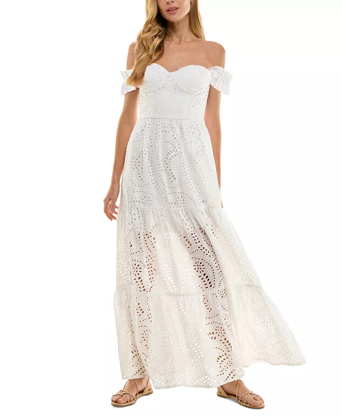 Женское платье макси с открытыми плечами и ажурной вышивкой Juniors' Off-The-Shoulder Eyelet Maxi Dress SENI & CADE, белый
Женское платье макси с открытыми плечами и ажурной вышивкой Juniors' Off-The-Shoulder Eyelet Maxi Dress SENI & CADE, белый