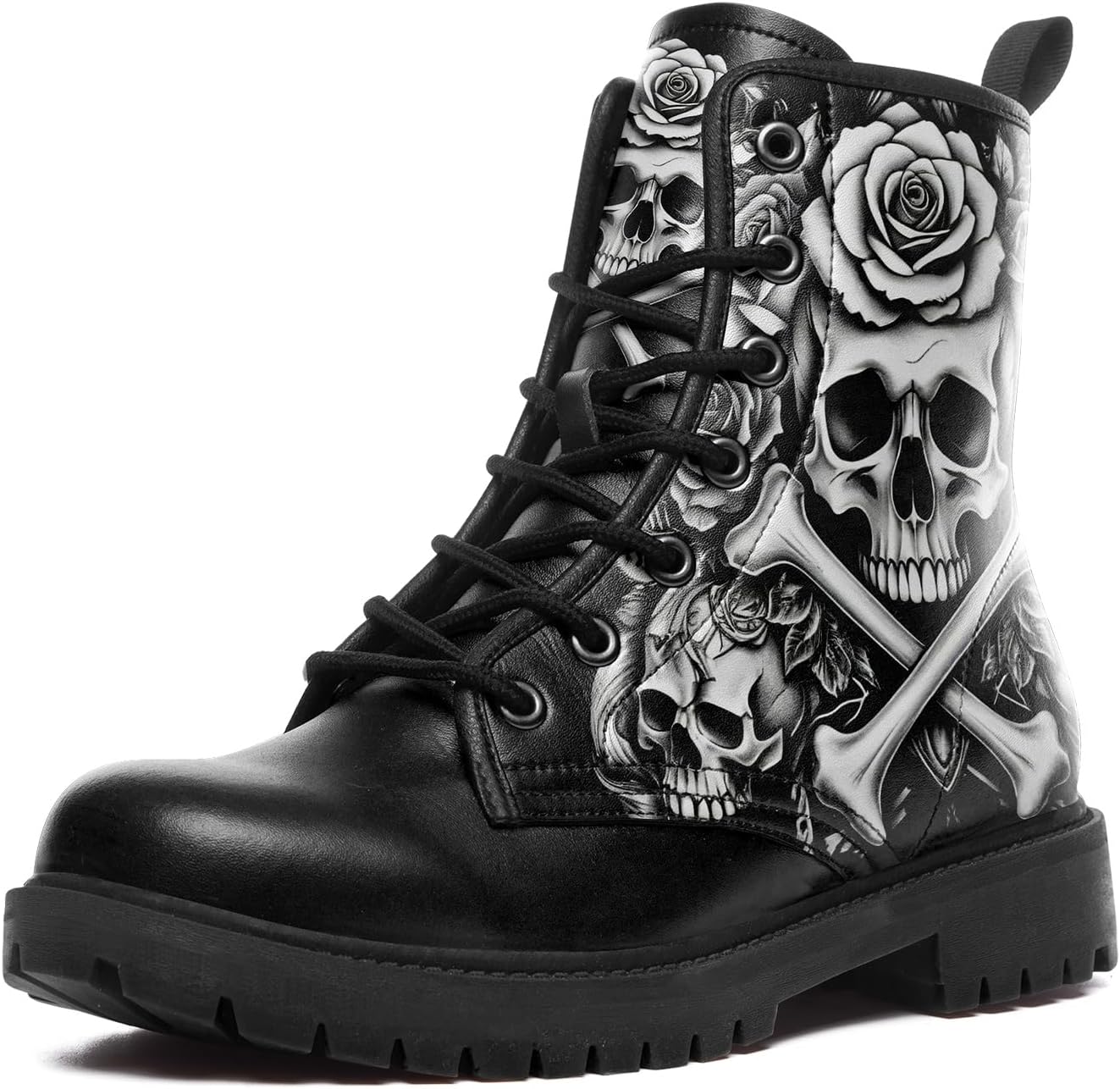 Ботинки AWSOLE Gothic Skull Combat для женщин и мужчин - панк-ботинки с шнуровкой и розой - из микрофибры и кожи - обувь в стиле гранж, черный
Ботинки AWSOLE Gothic Skull Combat для женщин и мужчин - панк-ботинки с шнуровкой и розой - из микрофибры и кожи - обувь в стиле гранж, черный