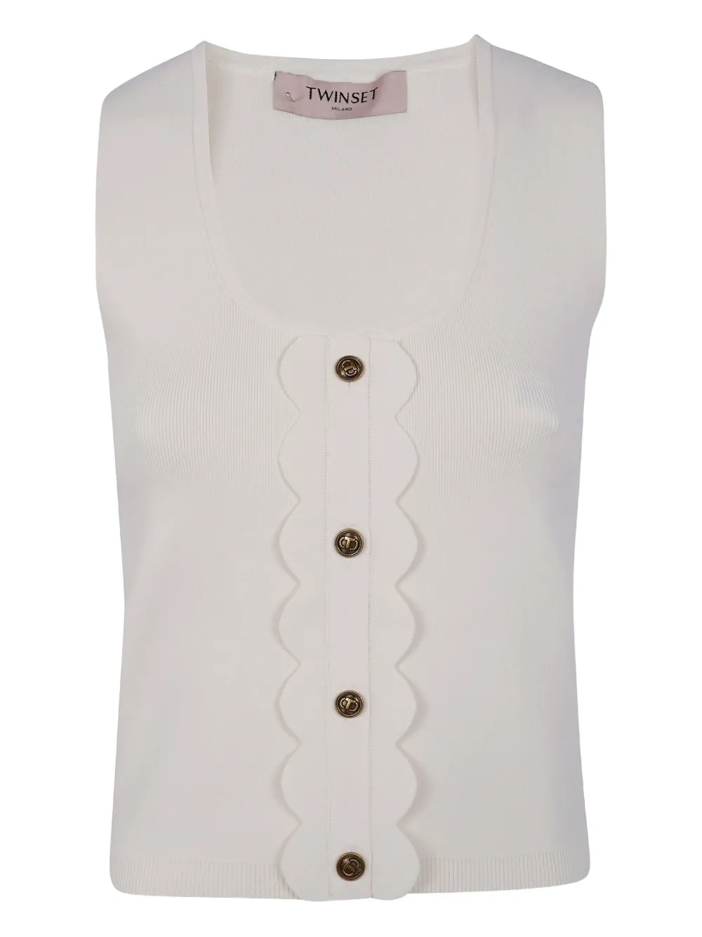 Рифленый топ с фигурной отделкой Twinset, белый
Рифленый топ с фигурной отделкой Twinset, белый
