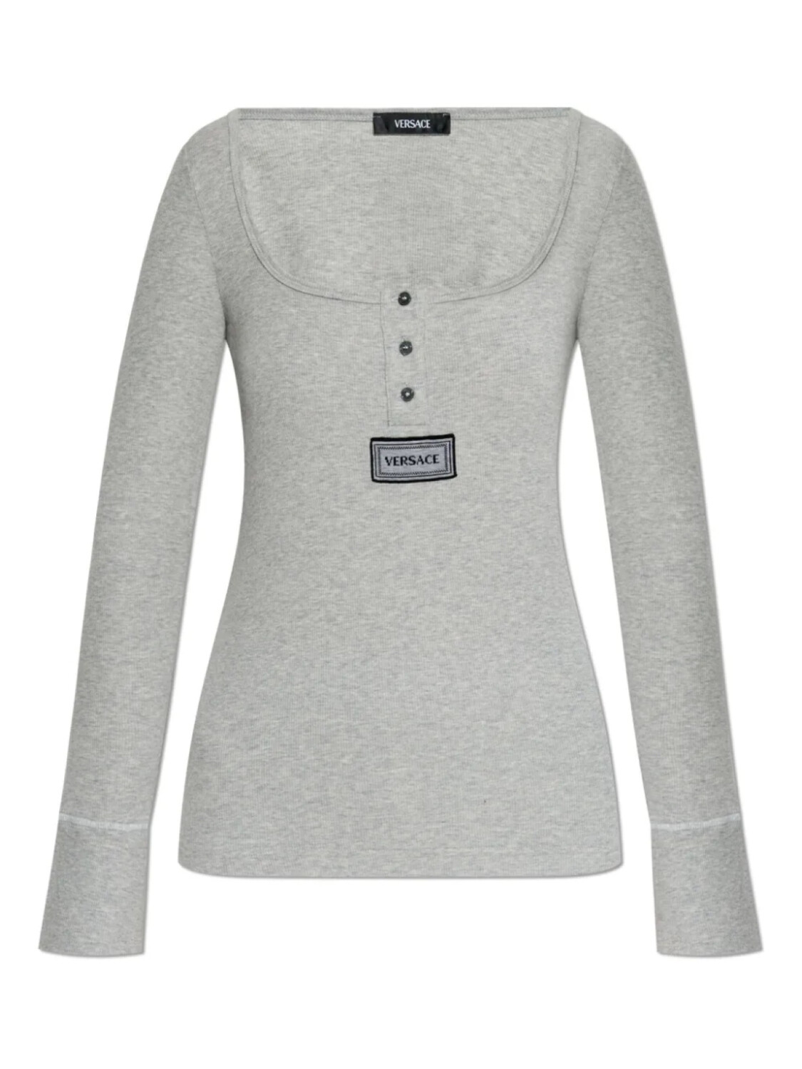 Футболка-хенли Versace из трикотажного полотна в рубчик, серый 
Футболка-хенли Versace из трикотажного полотна в рубчик, серый