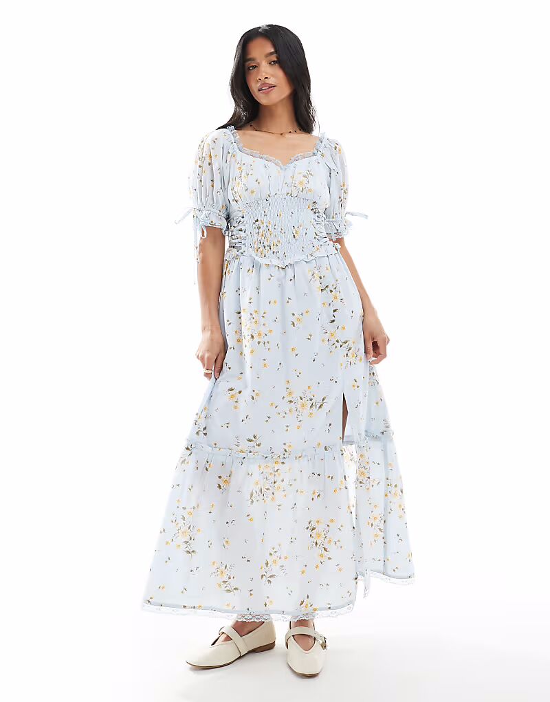 Платье-макси Miss Selfridge Petite с принтом «молочница» с синим цветочным принтом
Платье-макси Miss Selfridge Petite с принтом «молочница» с синим цветочным принтом