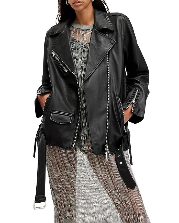Кожаная байкерская куртка ALLSAINTS Billie, черный 
Кожаная байкерская куртка ALLSAINTS Billie, черный