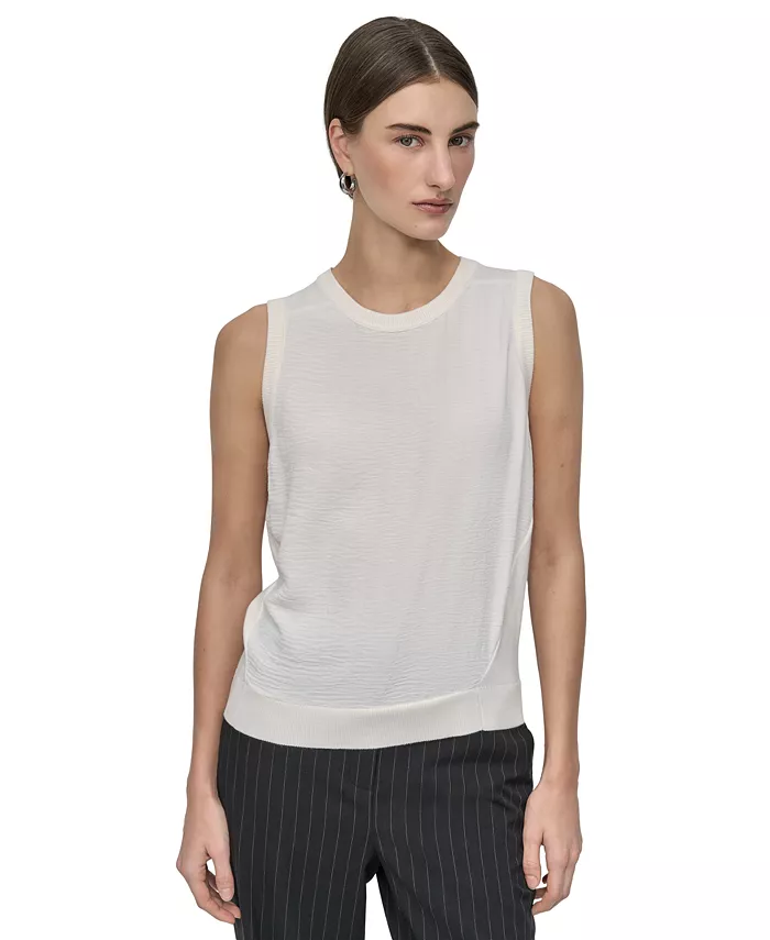 Миниатюрный топ без рукавов с круглым вырезом из комбинированной ткани DKNY, белый
Миниатюрный топ без рукавов с круглым вырезом из комбинированной ткани DKNY, белый