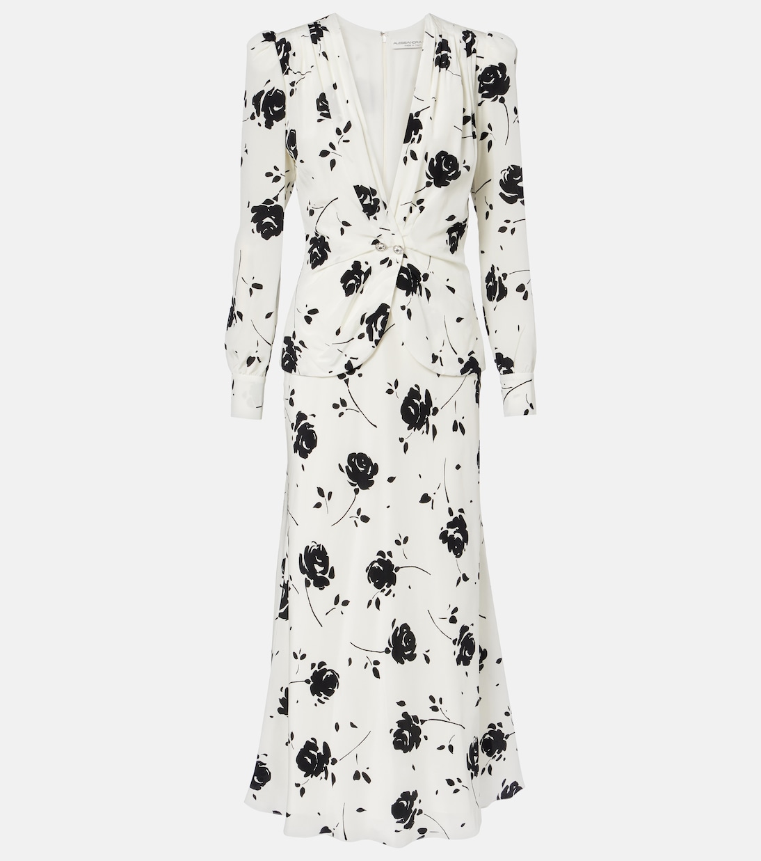Шелковое платье миди с цветочным принтом Alessandra Rich, White-Black
Шелковое платье миди с цветочным принтом Alessandra Rich, White-Black