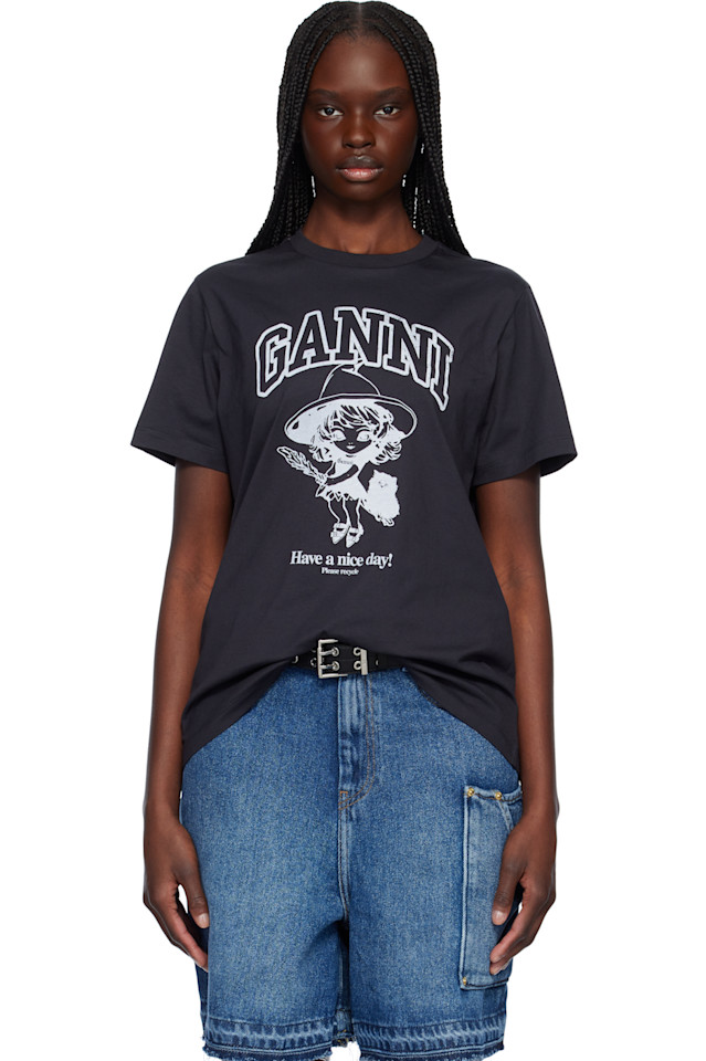 Базовый хлопковый футболка-ведьма свободного кроя Ganni, цвет phantom
Базовый хлопковый футболка-ведьма свободного кроя Ganni, цвет phantom