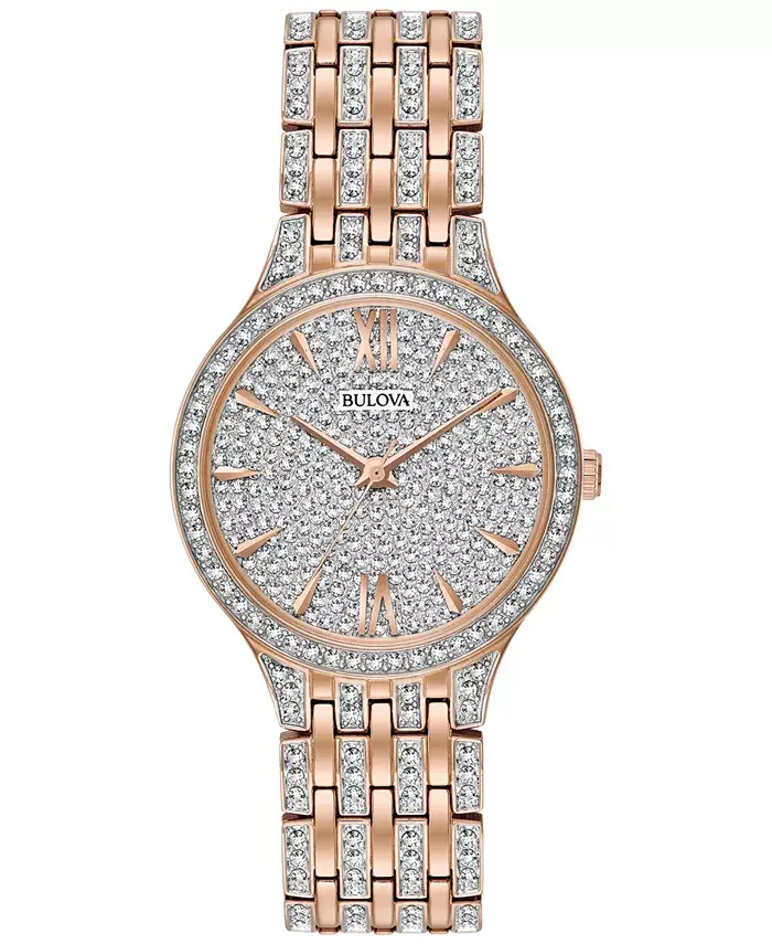 Женские часы-браслет из нержавеющей стали с кристаллами, цвет розовое золото, 32 мм, модель 98L235 Bulova
Женские часы-браслет из нержавеющей стали с кристаллами, цвет розовое золото, 32 мм, модель 98L235 Bulova