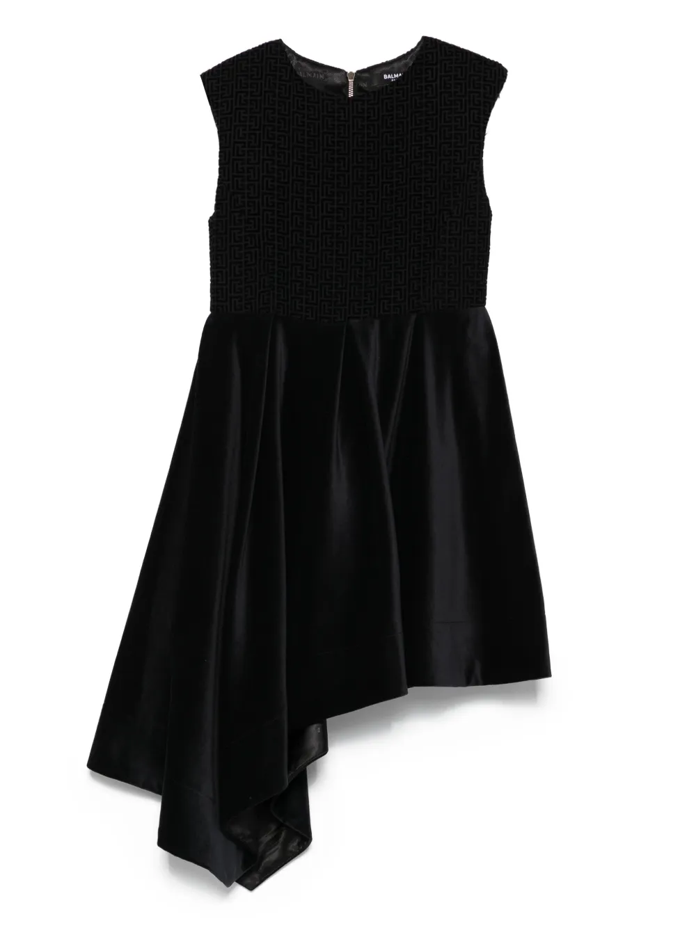 Бархатное платье с геометричным узором Balmain Kids, черный 
Бархатное платье с геометричным узором Balmain Kids, черный
