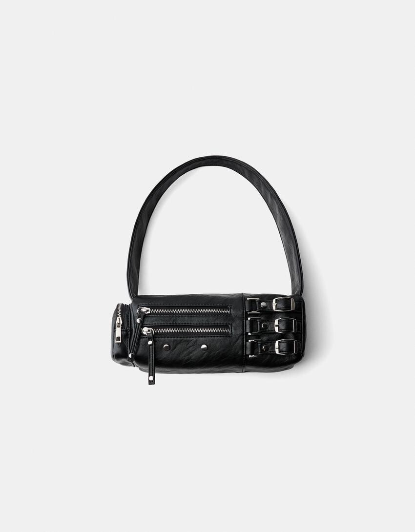 Сумка с пряжками Bershka, черный 
Сумка с пряжками Bershka, черный