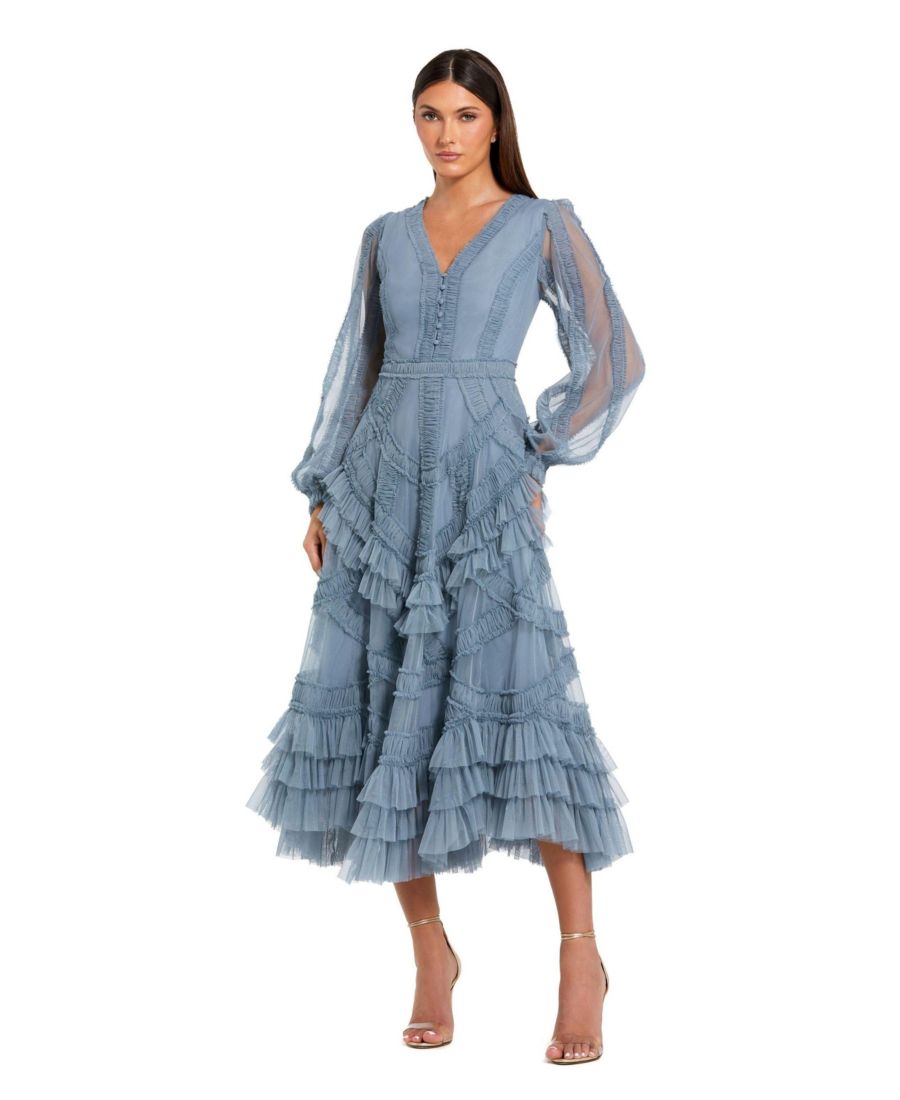 Женское миди-платье с длинными рукавами, V-образным вырезом, сетчатой микро-оборочкой Mac Duggal, Slate blue
Женское миди-платье с длинными рукавами, V-образным вырезом, сетчатой микро-оборочкой Mac Duggal, Slate blue