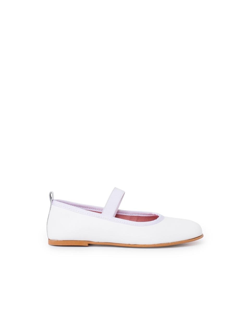 Балетки из кожи наппа для девочек с эластичным ремешком Pisamonas, белый 
Балетки из кожи наппа для девочек с эластичным ремешком Pisamonas, белый