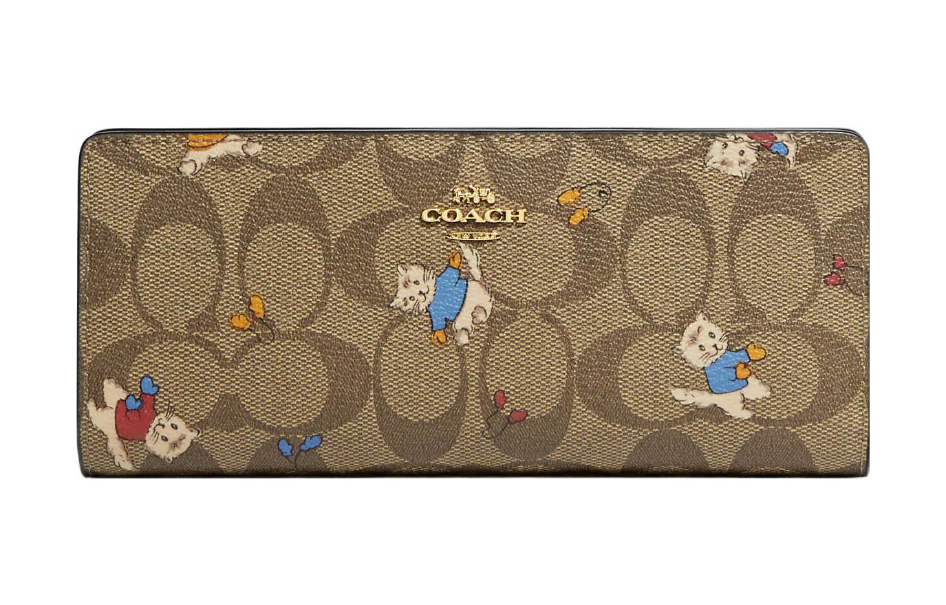 COACH Тонкий женский кошелек из ткани с покрытием и держателем для карт из гладкой кожи цвета хаки
COACH Тонкий женский кошелек из ткани с покрытием и держателем для карт из гладкой кожи цвета хаки