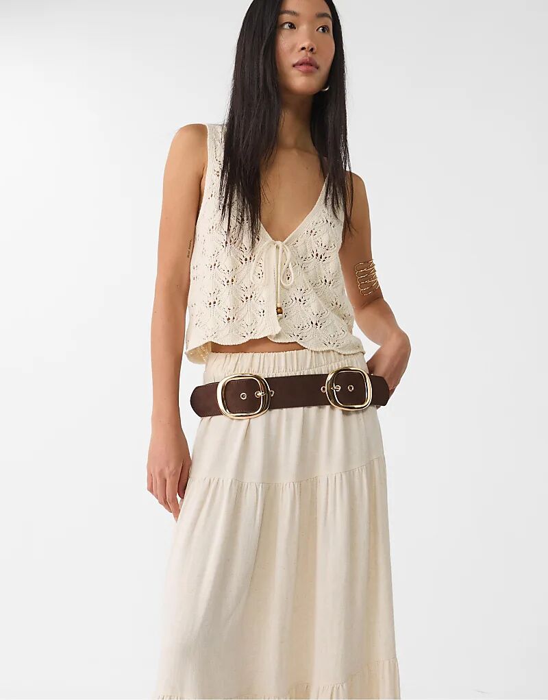 Широкий ремень Stradivarius с двойной пряжкой коричневого цвета
Широкий ремень Stradivarius с двойной пряжкой коричневого цвета