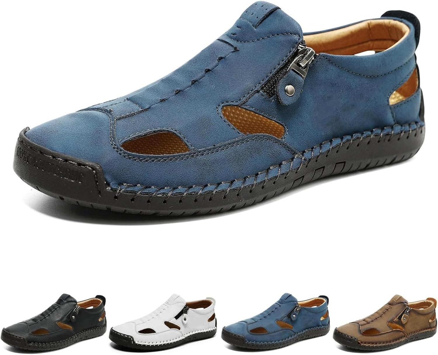Мужские закрытые кожаные сандалии-рыбаки, противоскользящие для походов на открытом воздухе, удобные мокасины, летние с боковой молнией для вождения и прогулок Noworfewer, синий
Мужские закрытые кожаные сандалии-рыбаки, противоскользящие для походов на открытом воздухе, удобные мокасины, летние с боковой молнией для вождения и прогулок Noworfewer, синий