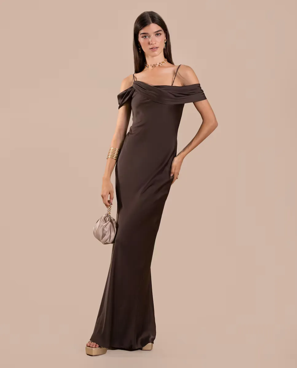 Длинное платье с драпированным вырезом The-Are, коричневый
Длинное платье с драпированным вырезом The-Are, коричневый