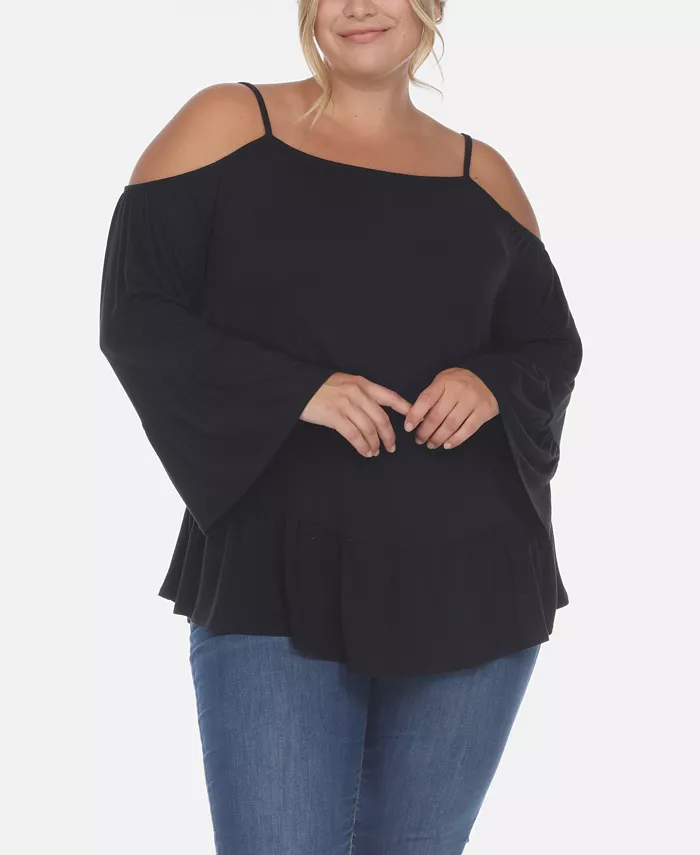 Топ больших размеров с открытыми плечами и оборками на рукавах White Mark, черный
Топ больших размеров с открытыми плечами и оборками на рукавах White Mark, черный