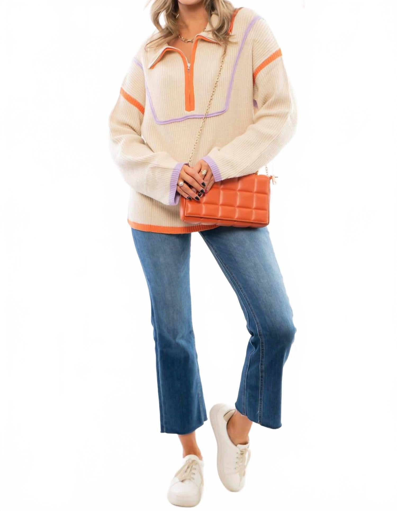 Свитер с контрастной молнией и застежкой-молнией до четверти в оранжевом и фиолетовом цветах Lula the Label
Свитер с контрастной молнией и застежкой-молнией до четверти в оранжевом и фиолетовом цветах Lula the Label