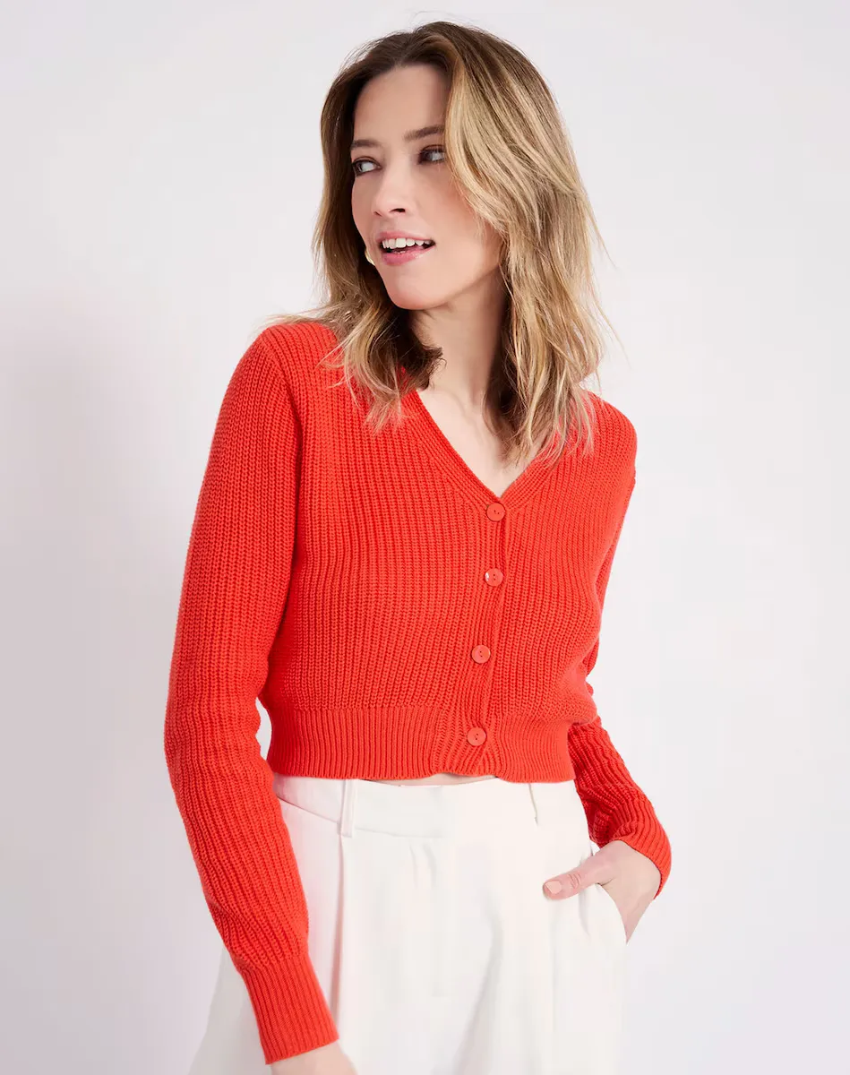 Короткий женский кардиган с V-образным вырезом Naf Naf, красный
Короткий женский кардиган с V-образным вырезом Naf Naf, красный