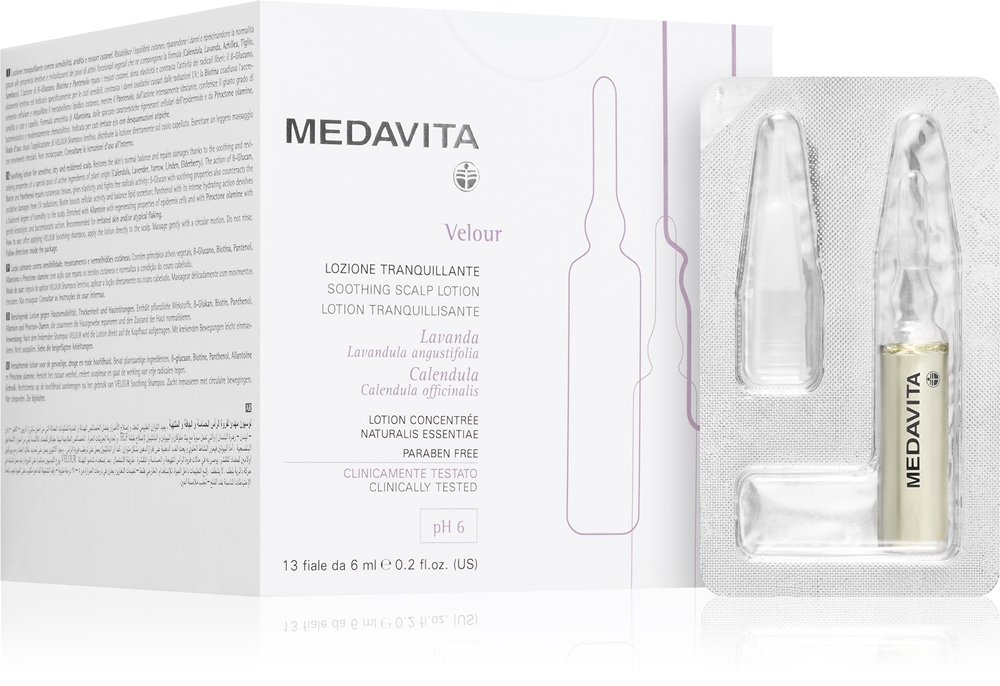 Успокаивающий лосьон для кожи головы Velour, интенсивное успокаивающее средство для ухода за волосами Medavita, 12× 6 мл
Успокаивающий лосьон для кожи головы Velour, интенсивное успокаивающее средство для ухода за волосами Medavita, 12× 6 мл