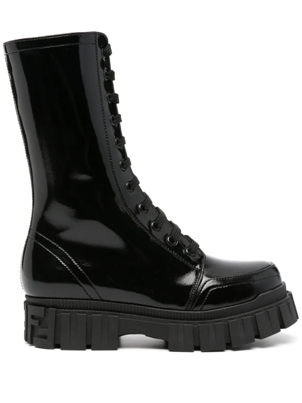 Лакированные сапоги с тисненым логотипом Fendi Kids, черный 
Лакированные сапоги с тисненым логотипом Fendi Kids, черный