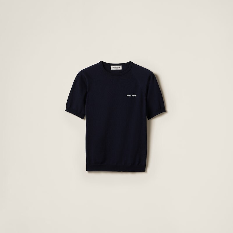 Шерстяной свитер с круглым вырезом Miu Miu, синий
Шерстяной свитер с круглым вырезом Miu Miu, синий