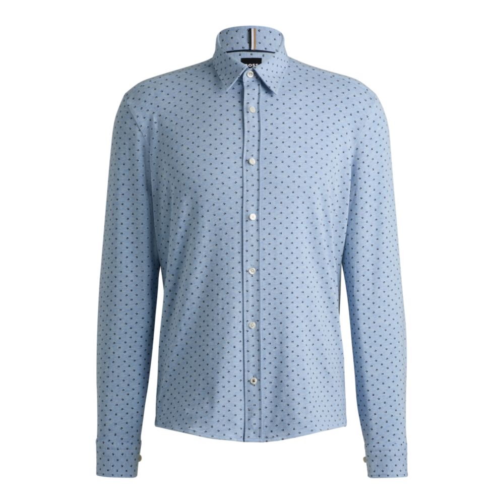 Рубашка облегающего кроя из хлопкового трикотажа с принтом и эластичностью BOSS, светло-голубой
Рубашка облегающего кроя из хлопкового трикотажа с принтом и эластичностью BOSS, светло-голубой