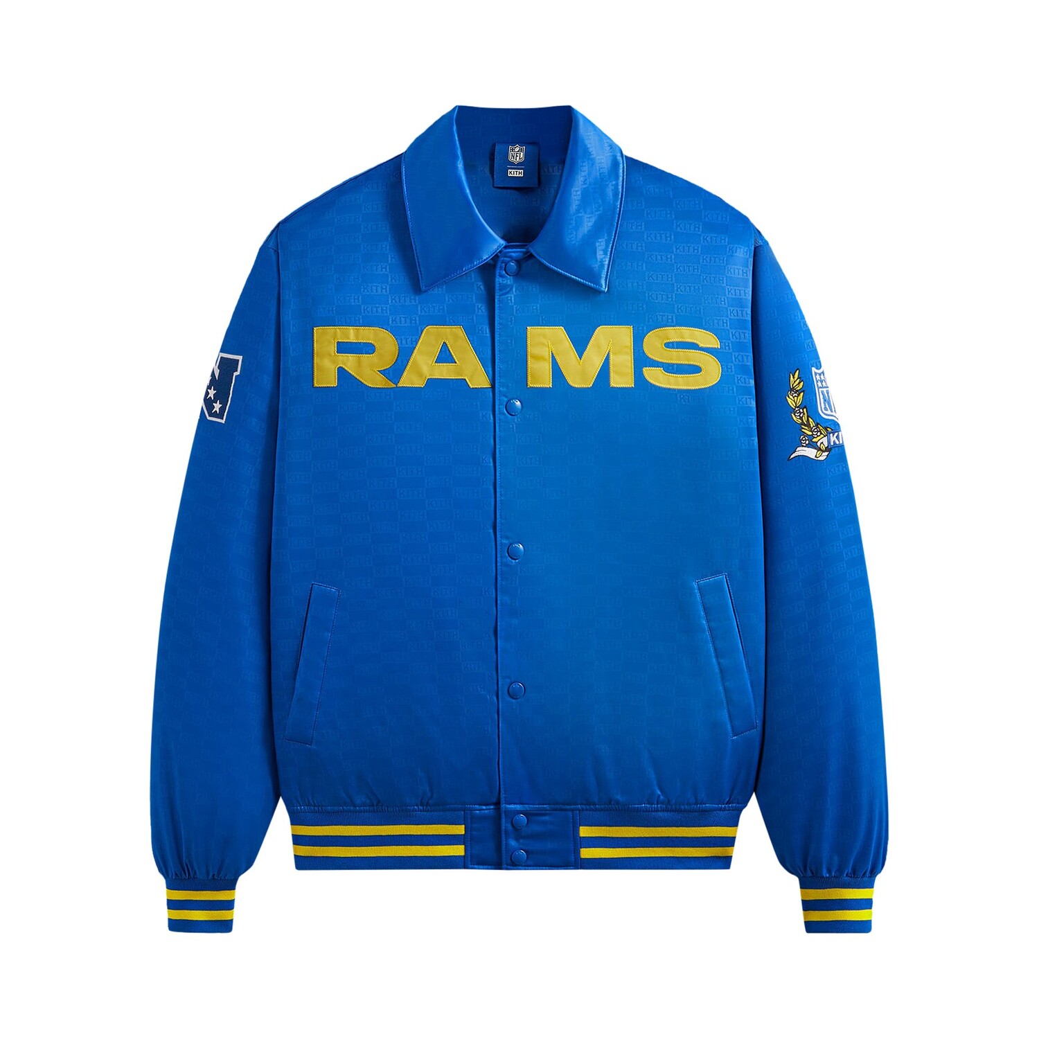 Kith For The NFL: атласный бомбер Rams Греческий
Kith For The NFL: атласный бомбер Rams Греческий