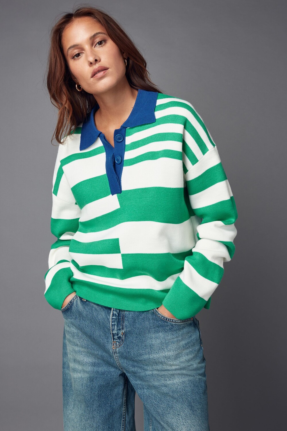 Полосатый трикотажный топ поло с длинными рукавами Next, белый
Полосатый трикотажный топ поло с длинными рукавами Next, белый