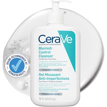 Очищающее средство для лица Cerave Blemish Control с 2% салициловой кислотой и ниацинамидом
Очищающее средство для лица Cerave Blemish Control с 2% салициловой кислотой и ниацинамидом