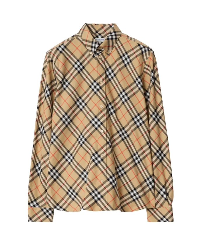Бежевая хлопковая твиловая рубашка на пуговицах Burberry, коричневый
Бежевая хлопковая твиловая рубашка на пуговицах Burberry, коричневый