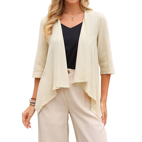 Женский кардиган из льна с рукавом 3/4 и открытой передней частью Inspire Chic, Beige
Женский кардиган из льна с рукавом 3/4 и открытой передней частью Inspire Chic, Beige