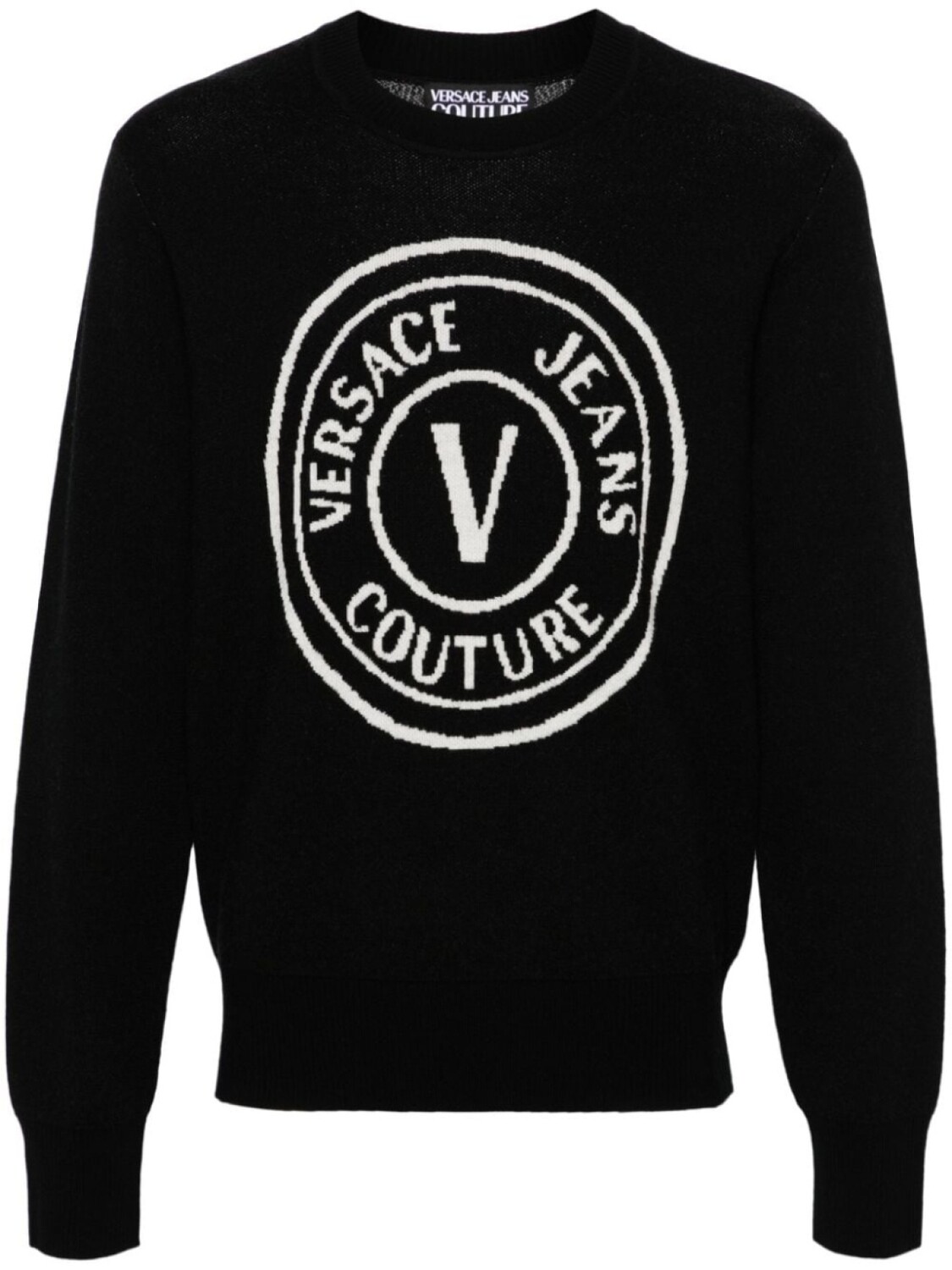 Versace Jeans Couture шерстяной джемпер с логотипом V-Emblem, черный 
Versace Jeans Couture шерстяной джемпер с логотипом V-Emblem, черный
