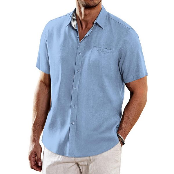 Мужская летняя пляжная рубашка с коротким рукавом на пуговицах casual из льна Coofandy, Light Blue
Мужская летняя пляжная рубашка с коротким рукавом на пуговицах casual из льна Coofandy, Light Blue