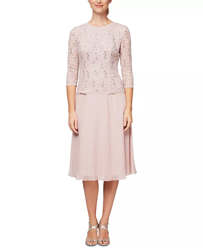 Алекс S Платье миди с кружевом и контрастными пайетками Alex Evenings, розовый
Алекс S Платье миди с кружевом и контрастными пайетками Alex Evenings, розовый
