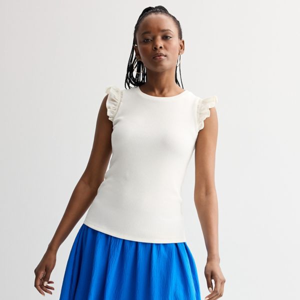 Женский топ с воланами из комбинированных материалов Nine West, цвет daisy dew 
Женский топ с воланами из комбинированных материалов Nine West, цвет daisy dew